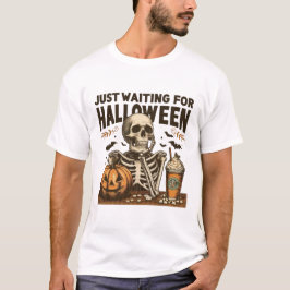 Wachten op een grappig Halloween skelet T-shirt