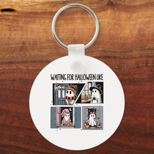 Wachten op Halloween als Schattigee Ghost Coffee H Sleutelhanger (Voorkant)