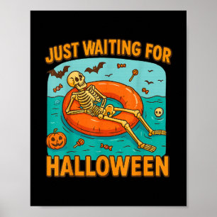 Wachten op Halloween Funny Skeleton Floating Poster