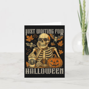 Wachten op Halloween, grappig skelet pompoen Kaart