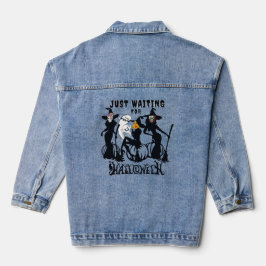 Wachten op Halloween leuke heksen kat spookachtig Denim Jacket