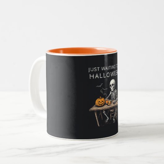 Wachten op Halloween Mok | Grappig skelet (Voorkant links)