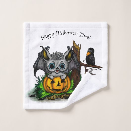 Wachten op Halloween, Schattige Bat en Raven Bad Handdoek (Wasdoekje)