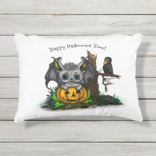 Wachten op Halloween, Schattige Bat en Raven Buitenkussen