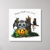 Wachten op Halloween, Schattige Bat en Raven Canvas Afdruk (Voorkant)
