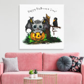Wachten op Halloween, Schattige Bat en Raven Canvas Afdruk (Insitu (Woonkamer))