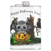 Wachten op Halloween, Schattige Bat en Raven Heupfles (Voorkant)