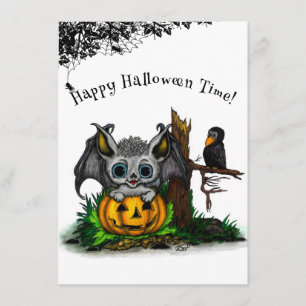 Wachten op Halloween, Schattige Bat en Raven Informatiekaartje