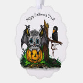 Wachten op Halloween, Schattige Bat en Raven Ornament Kaart (Links)