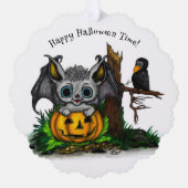 Wachten op Halloween, Schattige Bat en Raven Ornament Kaart (Voorkant)