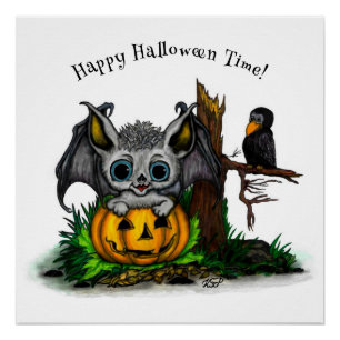 Wachten op Halloween, Schattige Bat en Raven Perfect Poster