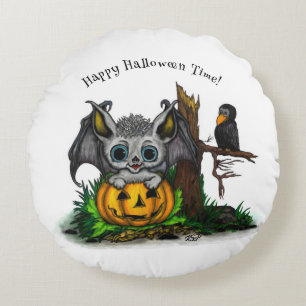 Wachten op Halloween, Schattige Bat en Raven Rond Kussen