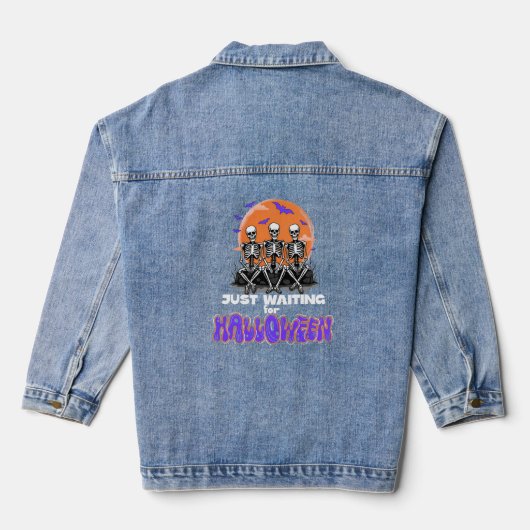 Wachten op Halloween Skeleton Happy Denim Jacket (Achterkant)