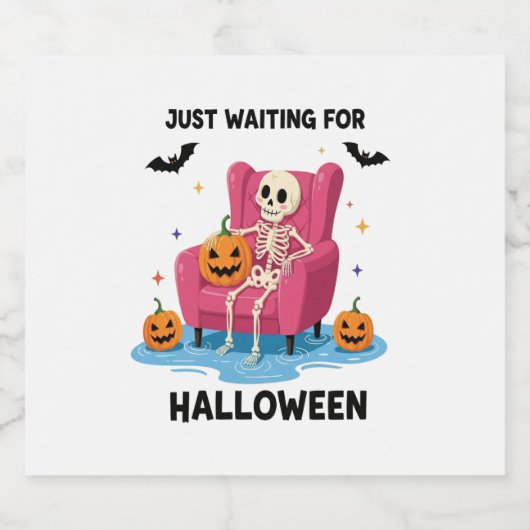 Wachten op Halloween Skeleton Sparkling Wijnetiket (Enkel label)