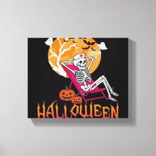 Wachten op Halloween Summer Nurse Skeleton P Canvas Afdruk