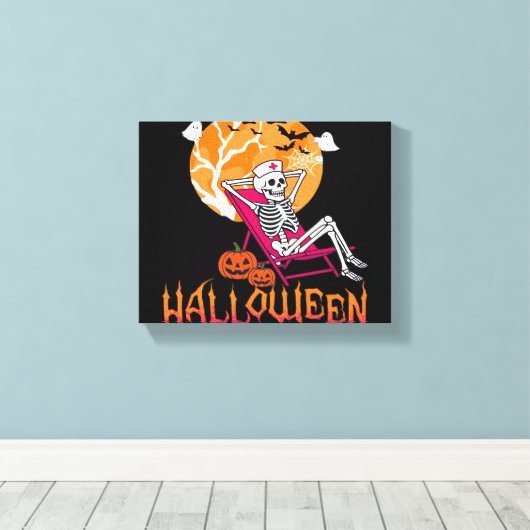 Wachten op Halloween Summer Nurse Skeleton P Canvas Afdruk (Insitu (Houten vloer))