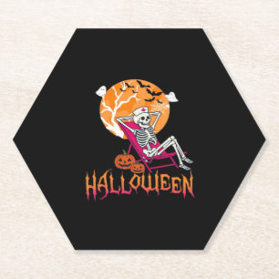 Wachten op Halloween Summer Nurse Skeleton P Kartonnen Onderzetters