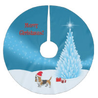 Wachten op kerstboomrok met Santa Basset Hound