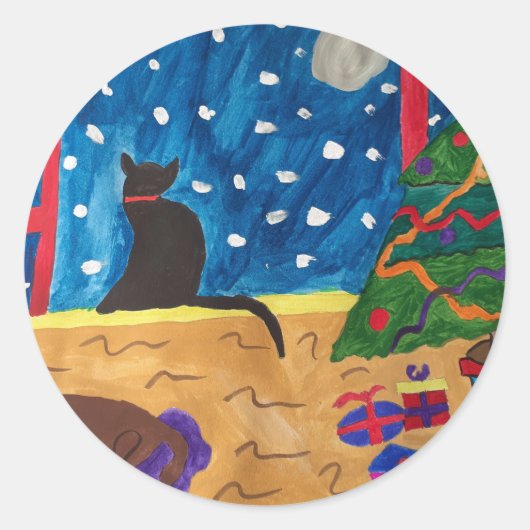 Wachten op Kerstmis Ronde Sticker (Voorkant)