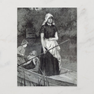 Wachten op vader uit 'vrijetijdsuur', 1888 briefkaart