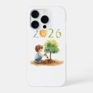 Wachten tot 2026 – Jongen die een boom plant voor iPhone 16 Pro Hoesje