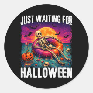 Wachten tot Halloween Zomer Skelet Mannen Vrouwen Ronde Sticker