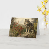 Wachten Wolf Verjaardag Wenskaart Kaart (Gele Bloem)