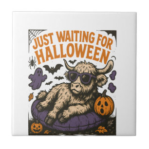 Wachtend op Halloween Hoogland Koe Tegeltje
