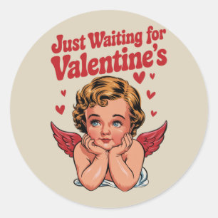 Wachtend op Valentijnsdag Retro Baby Cupid Liefde Ronde Sticker