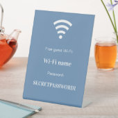 Wachtwoord wifi-netwerk gast klant stoffig blauw reclamebord met voetstuk (Insitu)