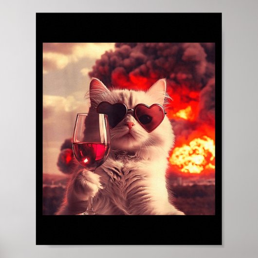 Wacky Cat Holding Wine Selfi With Fire Funny Sungl Poster (Voorkant)