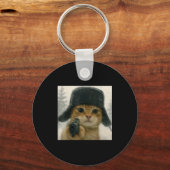 Wacky Cat Wearing Ushanka Hat Russian Meme Cat Hum Sleutelhanger (Voorkant)