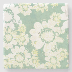 Wacky White Floral verrassend met zee-groen Stenen Onderzetter