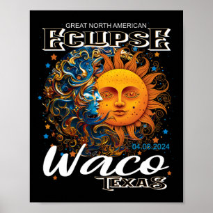Waco Texas 2024 Totale Zonsverduistering Kosmisch Poster