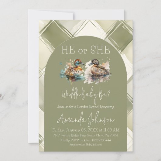 Waddle It Be Green Mallard Duck Genderonthulling Kaart (Voorkant)