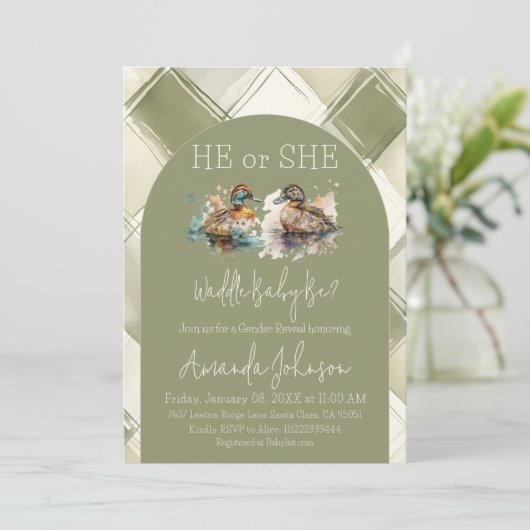 Waddle It Be Green Mallard Duck Genderonthulling Kaart (Staand voorkant)