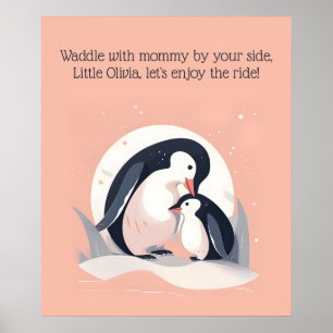 Waddle met mama   Pinguïn   Diernevelkunst Poster