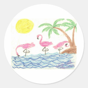 Wadende flamingo's ronde sticker