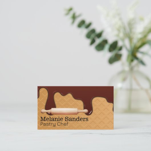 Wafel en Chocoladesiroop | Deegroller Visitekaartje (Staand voorkant)