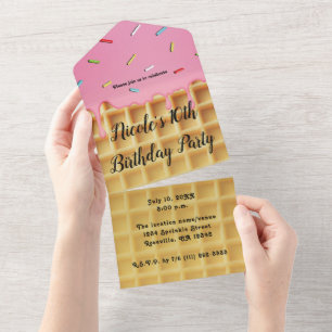 Wafelijs met aardbeien ijs verjaardag all in one uitnodiging