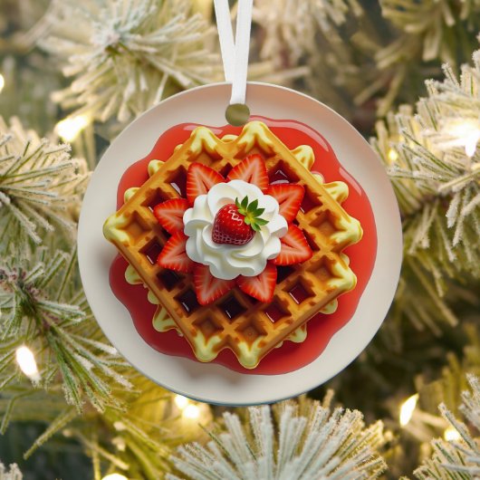 Wafels, aardbeien en slagroom Kerstmis Metalen Ornament (Insitu)
