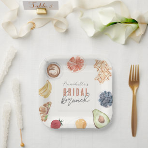 Wafels Koffie Fruiten Aquarel Bruids Brunch Papieren Bordje