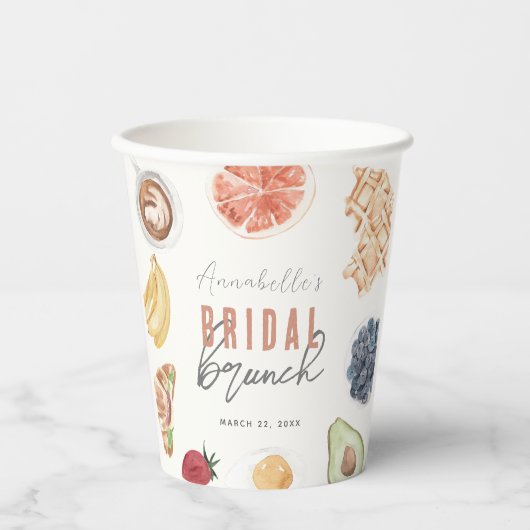 Wafels Koffie Fruiten Waterverf Bruids Brunch Papieren Bekers (Voorkant)