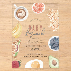 Wafels Koffie Vruchten Aquarel Baby Brunch Acryl Uitnodigingen