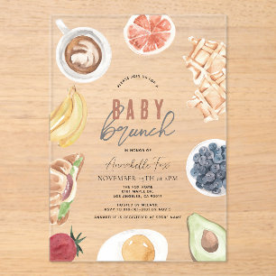 Wafels Koffievruchten Waterverf Baby Brunch Acryl Uitnodigingen