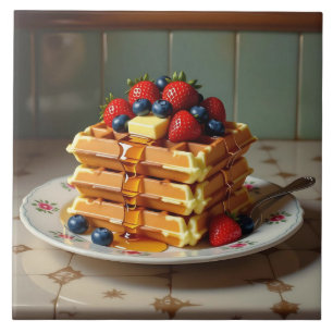 Wafels met aardbeien en bosbessen tegeltje