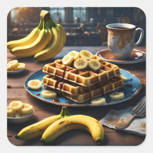 Wafels met bananen vierkante sticker