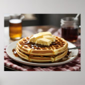 Wafels op bord met stroop en knop bovenop poster (Voorkant)