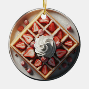 Wafels slagroom en aardbeien Kerstmis Keramisch Ornament