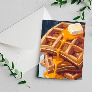 Wafels Stroop Ontbijt Aquarel Schilderij Briefkaart